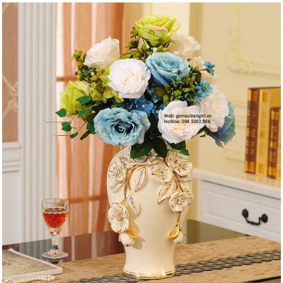 Bộ 3 Bình Hoa Đắp Nổi Viền Vàng - sản phẩm gốm sứ cao cấp